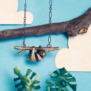 Baby Sloth Pendant, Totally Handmade Sloth Jewelry in Silver, Bronze, or Gold.