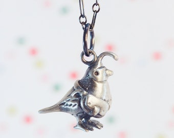 Mail Quail Necklace! Handmade in Silver, Bronze, or 14k Gold / Quail Jewelry/ Quail Necklace/ Quail Pendant/ Quail Charm