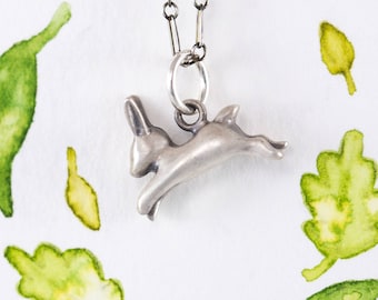 Leaping Bunny Necklace, Completely Handmade by Me in Sterling Silver, Bronze, or 14k Gold / Bunny Pendant / Bunny Charm / Rabbit Necklace