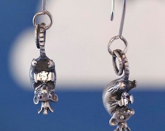 Princess Opossum Earrings! These Regal Possums Earring Hold a Genuine Gemstone of Your Choice in Sterling Silver, Gold or Bronze