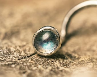 Lustrous Labradorite Nose Stud Bezel Set Inside Solid Sterling SIlver (3mm Cabochon)