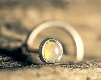 Dazzling Opal Nose Stud Nestled in a Solid Sterling Silver Bezel (3mm Cabochon)