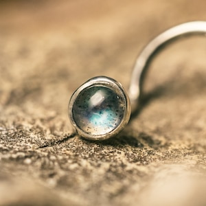 Lustrous Labradorite Nose Stud Bezel Set Inside Solid Sterling SIlver (3mm Cabochon)