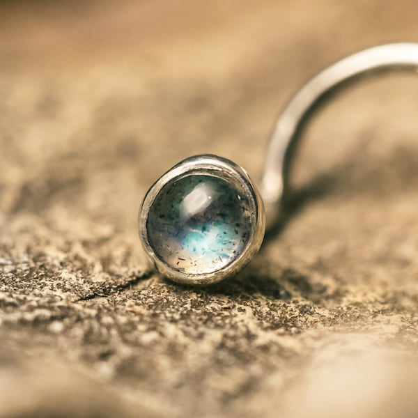 Lustrous Labradorite Nose Stud Bezel Set Inside Solid Sterling SIlver (3mm Cabochon)