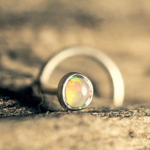 Dazzling Opal Nose Stud Nestled in a Solid Sterling Silver Bezel (3mm Cabochon)