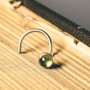 Little Peridot Nose Stud Bezel Set in Solid Sterling silver 3mm Cabochon image 1