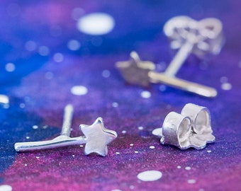 Enchanting Star Wand Earrings! Magic Wands Handmade by Me in Solid Sterling Silver, Bronze, or Gold/ Wand Studs/ Wand Earrings