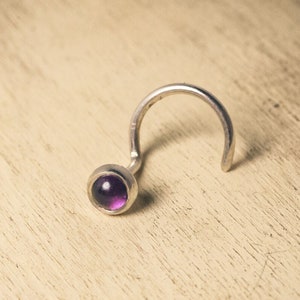 Small Silver and Amethyst Nose Stud (3mm Cabochon)
