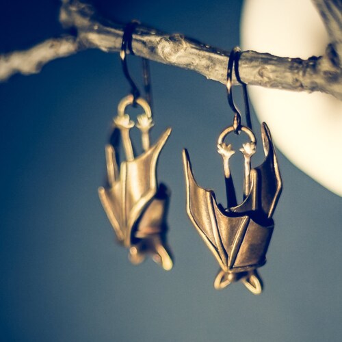 Precious Handmade Sleeping Bat Earrings in Solid Sterling Etsy