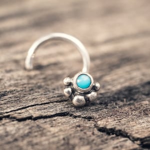 Solid Silver V Style Nose Stud Set With a 2mm Turquoise Cabochon