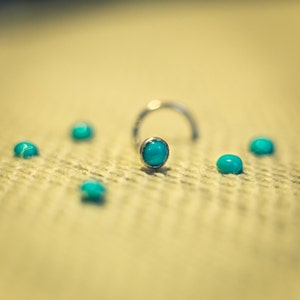 Small Silver and Genuine Natural Turquoise Nose Stud (3mm Cabochon)