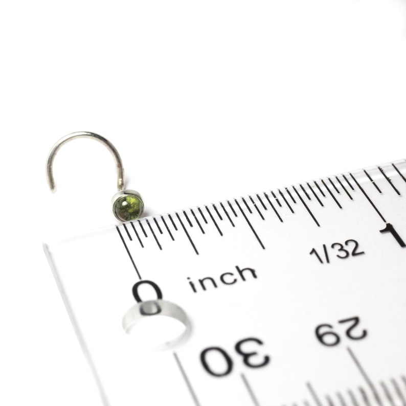 Little Peridot Nose Stud Bezel Set in Solid Sterling silver 3mm Cabochon image 4