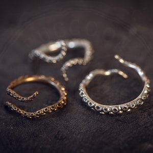 Tantalizing Tentacle Rings! Wrap Your Fingers in Awesome Adjustable Silver, Brass, or Gold Tentacle Rings! (see description for details)