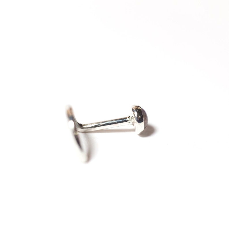 Little 3mm Rainbow Moonstone Nose Stud That's Carefully Bezel Set In Silver Stunning Blue Flash Included image 3