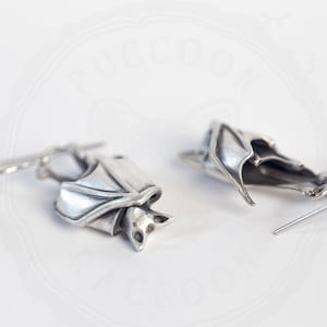 The Original Precious Handmade Sleeping Bat Earrings In Solid Sterling Silver, Gold, or Bronze image 7