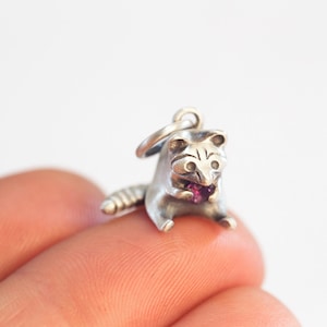 Greedy Raccoon Necklace Handmade in Solid Sterling Silver, Gold, or Bronze / Raccoon Pendant / Raccoon Charm / Trash Panda Necklace image 2