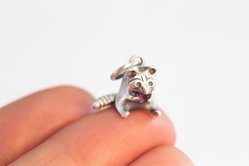 Greedy Raccoon Necklace Handmade in Solid Sterling Silver, Gold, or Bronze / Raccoon Pendant / Raccoon Charm / Trash Panda Necklace image 2