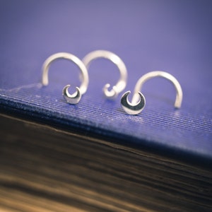 Goddess Moon Nose Stud. Choose Your Size for this Simply Sweet Crescent Moon in Solid Sterling Silver