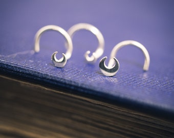 Goddess Moon Nose Stud. Choose Your Size for this Simply Sweet Crescent Moon in Solid Sterling Silver