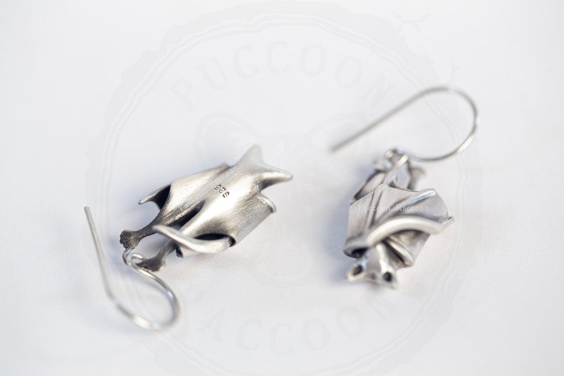 The Original Precious Handmade Sleeping Bat Earrings In Solid Sterling Silver, Gold, or Bronze image 4