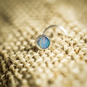 4mm Blue Opal Nose Stud Bezel Set In Silver