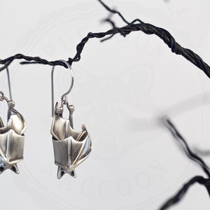 The Original Precious Handmade Sleeping Bat Earrings In Solid Sterling Silver, Gold, or Bronze image 2