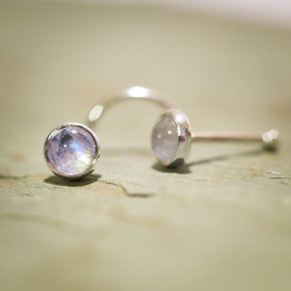 Just a Rainbow Moonstone Nose Stud (4mm Cabochon) Handmade with Love Out of Solid Sterling Silver