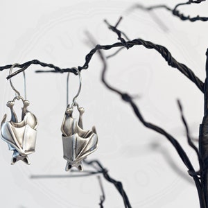 The Original Precious Handmade Sleeping Bat Earrings In Solid Sterling Silver, Gold, or Bronze image 9