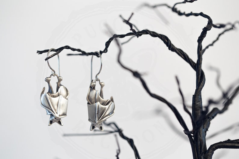 The Original Precious Handmade Sleeping Bat Earrings In Solid Sterling Silver, Gold, or Bronze image 9