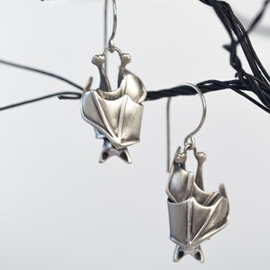 The Original Precious Handmade Sleeping Bat Earrings In Solid Sterling Silver, Gold, or Bronze image 3