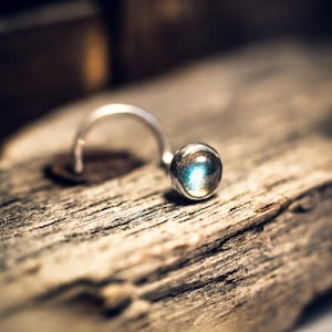 4mm Labradorite Nose Stud Bezel Set In Silver With A Stunning Flash