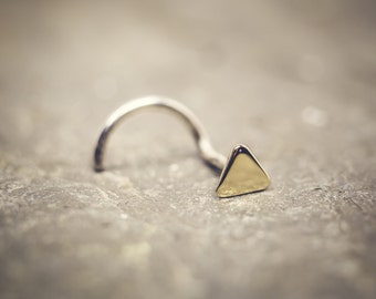 Lustrous 14k Solid Gold and Sterling Silver 4mm Triangle Nose Stud