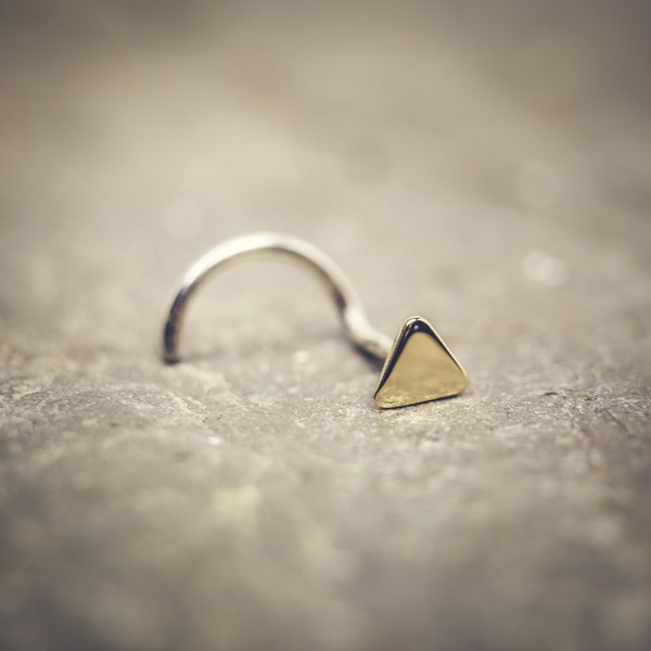 Lustrous 14k Solid Gold and Sterling Silver 4mm Triangle Nose Stud