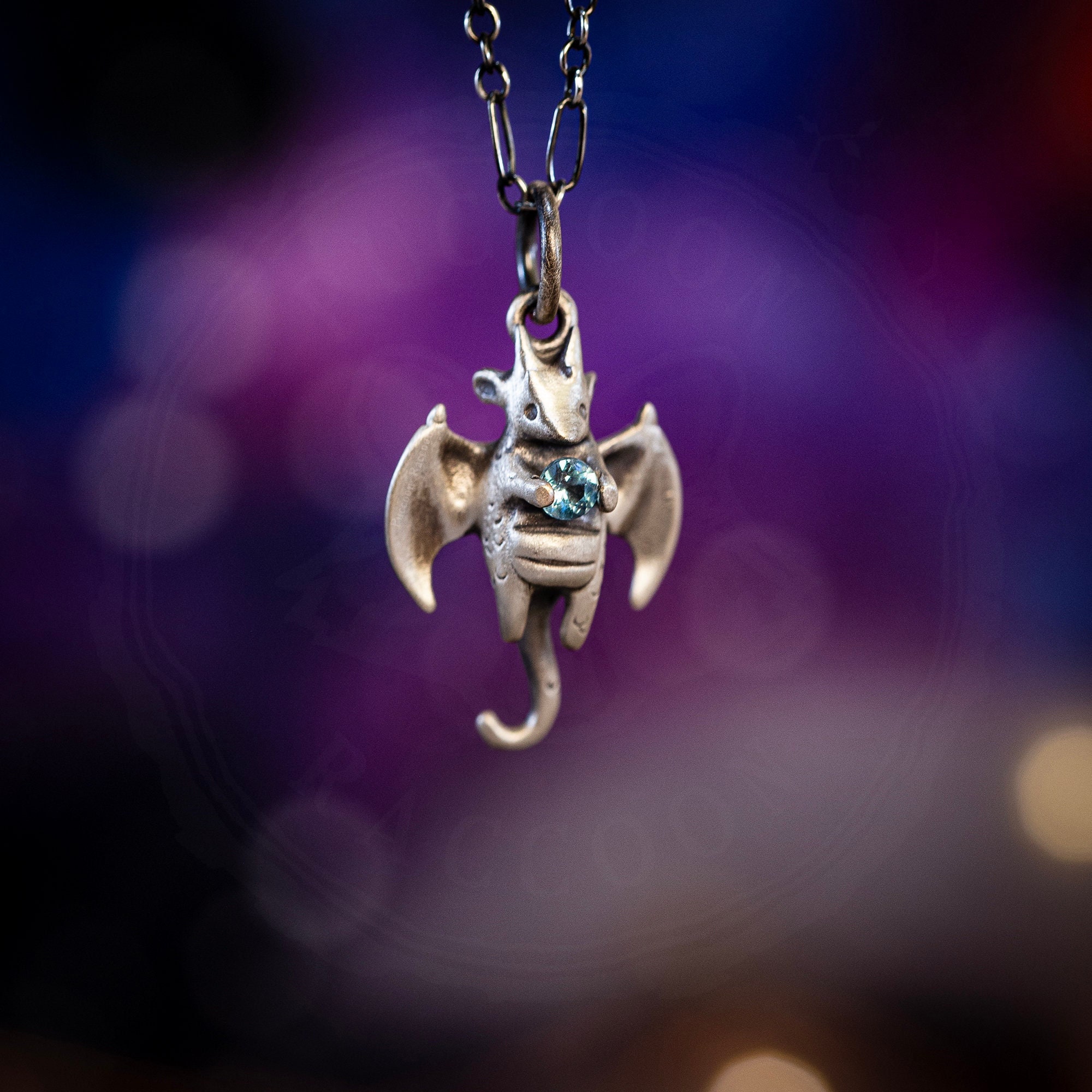 Baby Dragon Necklace! Handmade Dragon Charm Holding a Genuine