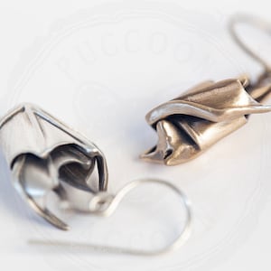 The Original Precious Handmade Sleeping Bat Earrings In Solid Sterling Silver, Gold, or Bronze image 6