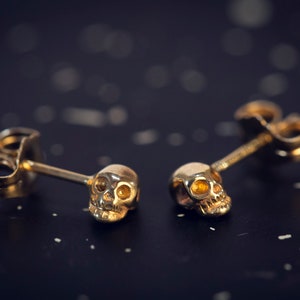 Tiny 14k Gold Skull Studs! / Handmade Skull Earrings / 14k Yellow Gold Skull Earrings / Rose Gold Skulls / White Gold Skulls