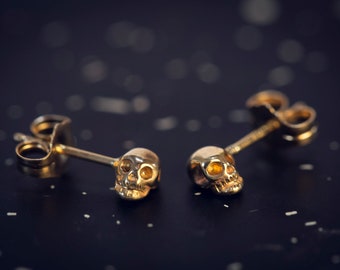 Tiny 14k Gold Skull Studs! / Handmade Skull Earrings / 14k Yellow Gold Skull Earrings / Rose Gold Skulls / White Gold Skulls