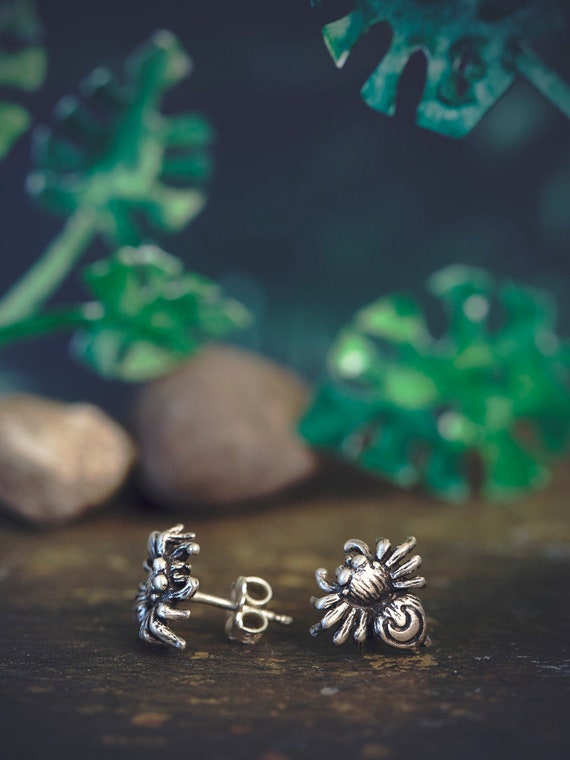 Tarantula Studs! Tiny Little Spider Earrings Handmade by Me in Solid Sterling Silver or Bronze / Spider Studs/ Tarantula Earrings