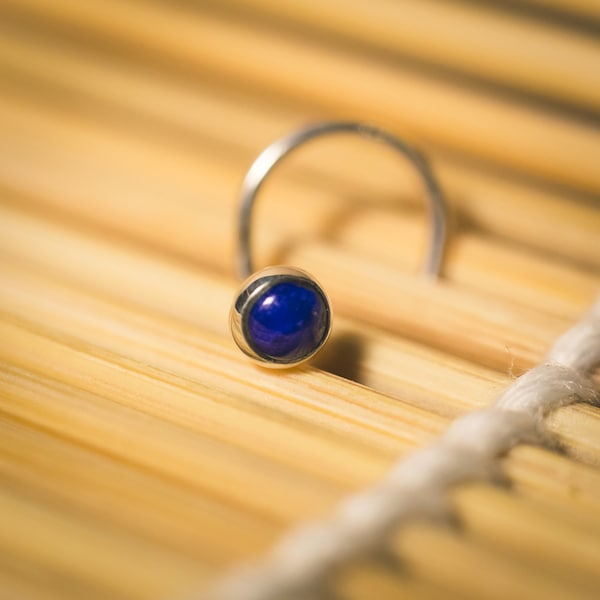 Luscious Little Lapis Nose Stud in a Solid Sterling Silver Bezel (3mm Cabochon)