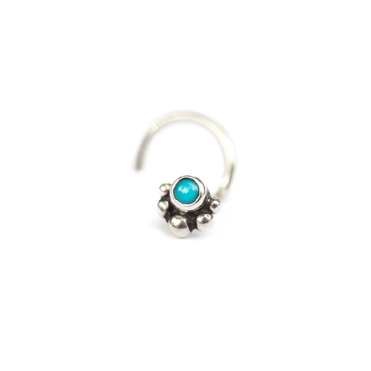 Solid Silver V Style Nose Stud Set With a 2mm Turquoise - Etsy