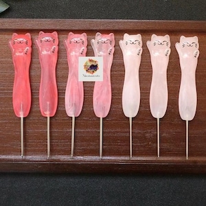 Agulha de crochê premium, Jin Lan, resistente à fadiga, cabo de Resin Cute Lucky Cat e ponta de agulha polida à mão em aço inoxidável. Presente para ela