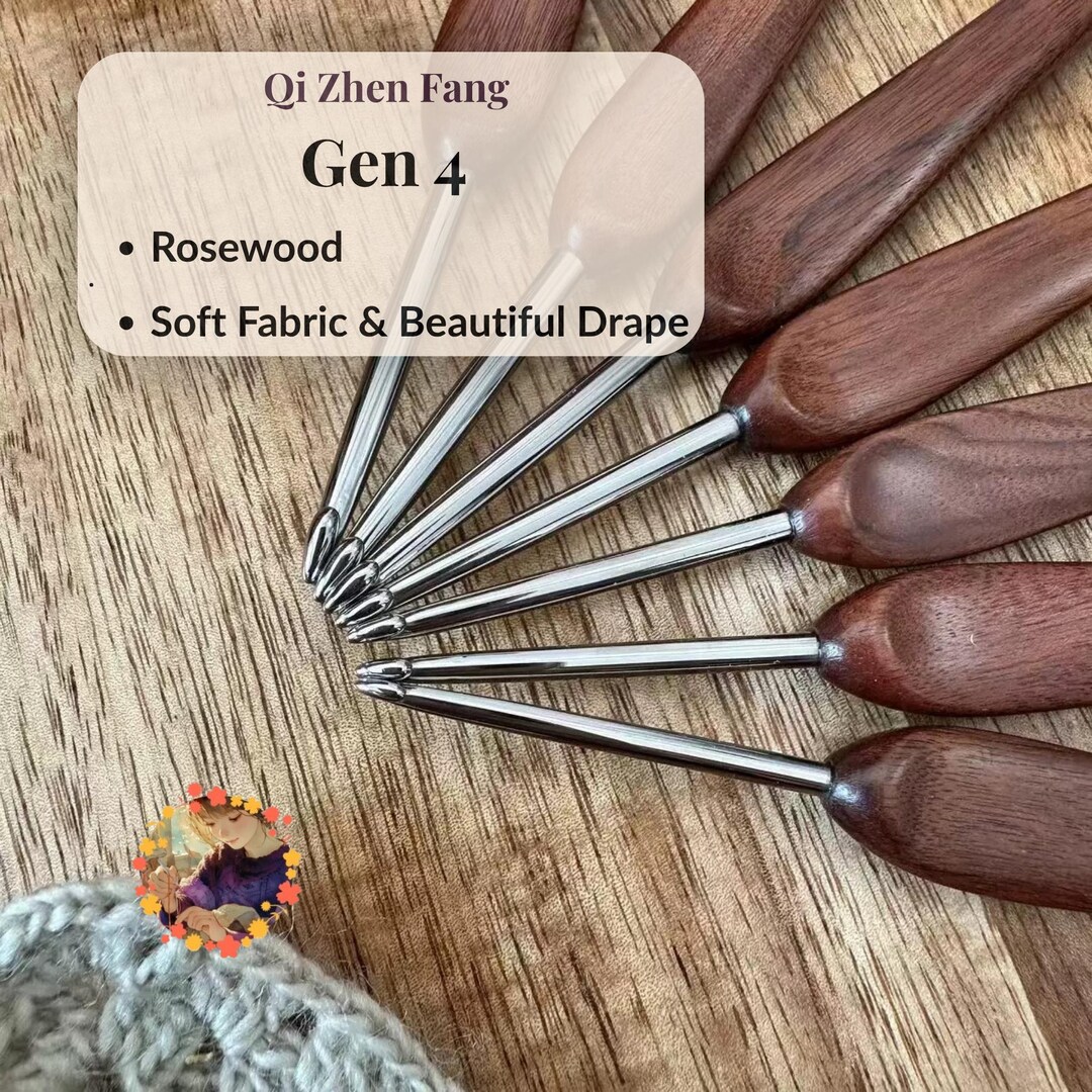 Qi Zhen Fang Gen 4 Rosewood Crochet Hook: Large Groove for Soft