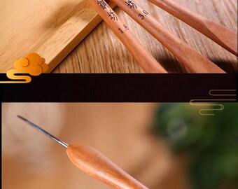Qi Zhen Fang Crochet Hook, Jujube Wood Handle, Hand-polished Tip