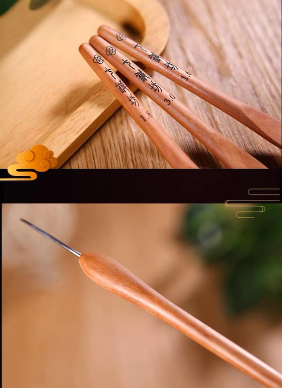 Qi Zhen Fang Crochet Hook, Jujube Wood Handle, Hand-polished Tip