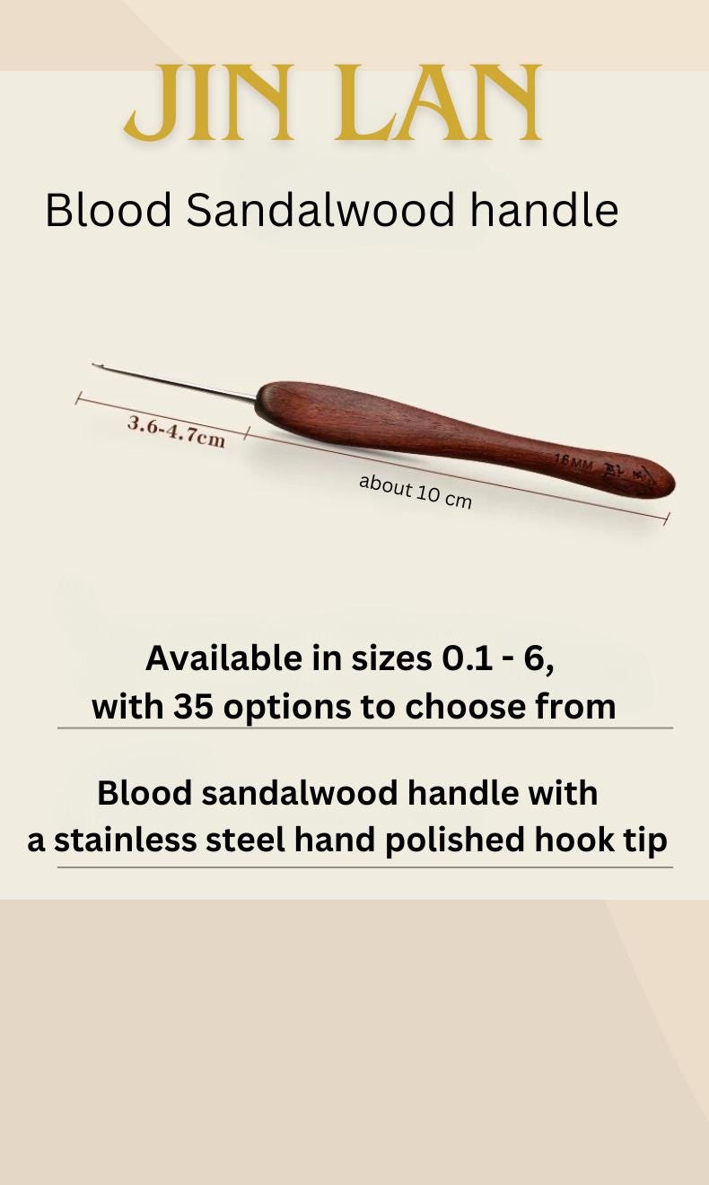 Premium Crochet Hook, Jin Lan, Wooden Handle, Stainless Steel Tip