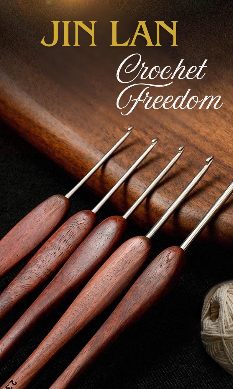 Premium Crochet Hook, Jin Lan, Fatigue-resistant, Wwooden Handle