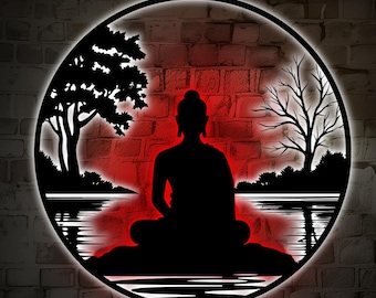 Buddha LED Metallwandkunst: Zen Meditation Decor