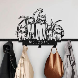 Cat Wall Hook – Metal Welcome Wall Hanger with Cats – Modern Entryway Organizer – Cute Cat Decor – Gift for Cat Lovers
