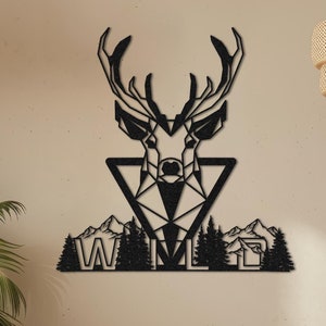 Decorazione murale geometrica in metallo con cervo per la casa, regalo di inaugurazione della casa per gli amanti della natura selvaggia, regalo di Natale, cartello moderno da parete, regalo per lui.