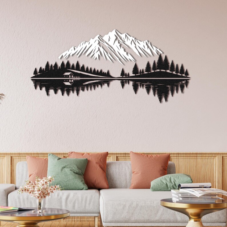 Mountain Forest Metal Wall Art: Cabin Decor, Nature Silhouette - Etsy